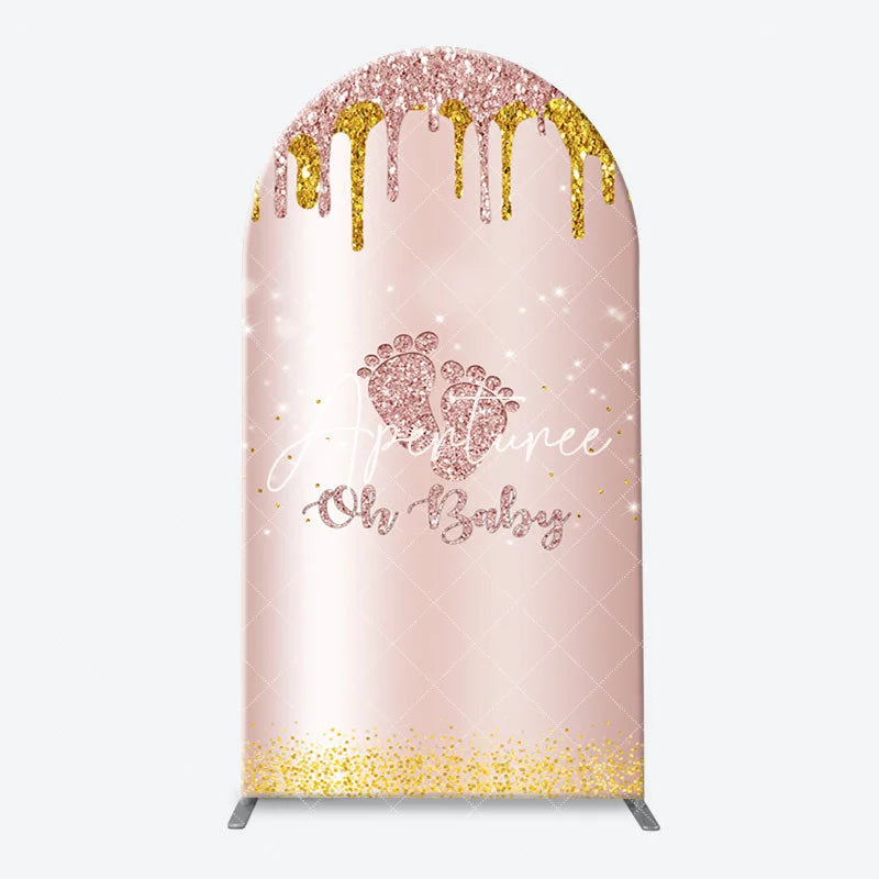 Aperturee - Rose Gold Glitter Footprints Oh Baby Arch Backdrop