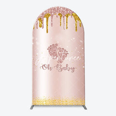 Aperturee - Rose Gold Glitter Footprints Oh Baby Arch Backdrop