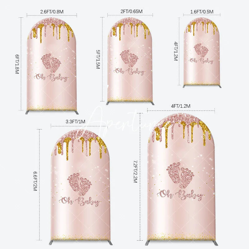 Aperturee - Rose Gold Glitter Footprints Oh Baby Arch Backdrop