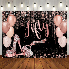 Aperturee - Rose Gold Happy 50Th Birthday Balloon Glitter Backdrop