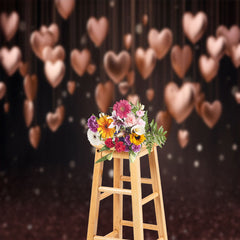 Aperturee - Rose Gold Hearts Bokeh Dark Valentines Day Backdrop