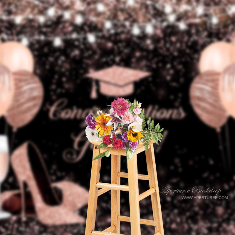 Aperturee - Rose Gold Heel Balloon Grad Photography Backdrop