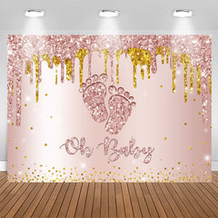 Aperturee - Rose Golden Glitter Feet Themed Baby Shower Backdrop