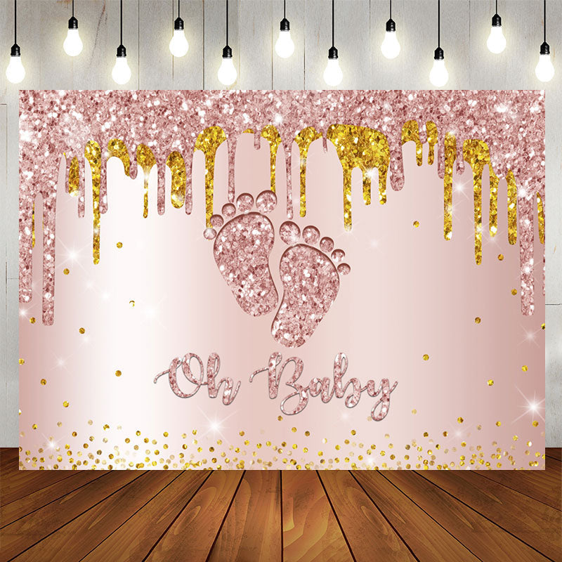 Aperturee - Rose Golden Glitter Feet Themed Baby Shower Backdrop