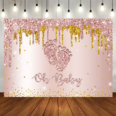 Aperturee - Rose Golden Glitter Feet Themed Baby Shower Backdrop