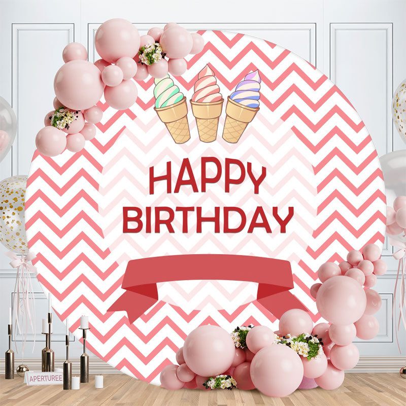 Aperturee - Rose Pink And White Stripes Round Birthday Backdrop
