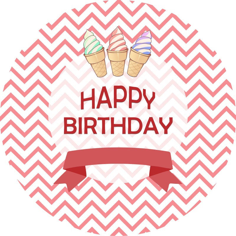 Aperturee - Rose Pink And White Stripes Round Birthday Backdrop