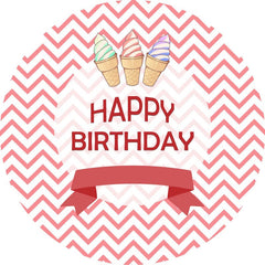 Aperturee - Rose Pink And White Stripes Round Birthday Backdrop