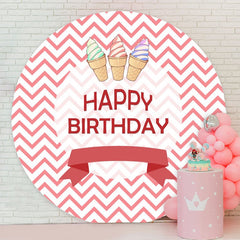 Aperturee - Rose Pink And White Stripes Round Birthday Backdrop