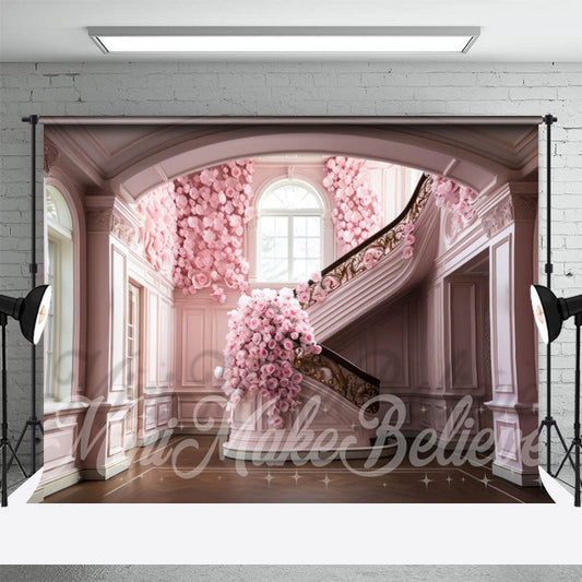Aperturee - Rose Pink Castle Staircase Architecture Backdrop