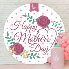 Aperturee - Rose Pink Floral Round Happy Mothers Day Backdrops