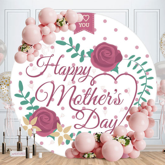 Aperturee - Rose Pink Floral Round Happy Mothers Day Backdrops