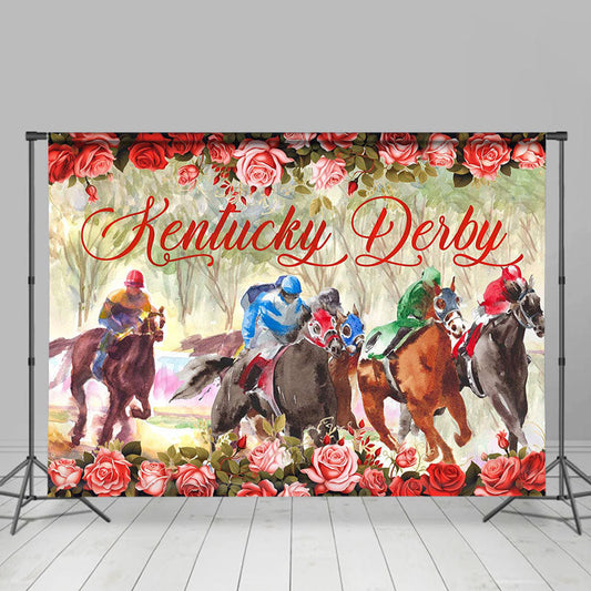 Aperturee - Rose Watercolor Horserace Kentucky Derby Backdrop