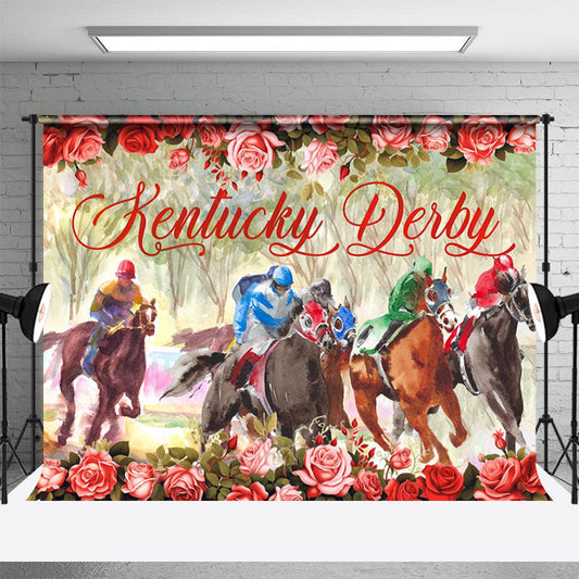Aperturee - Rose Watercolor Horserace Kentucky Derby Backdrop