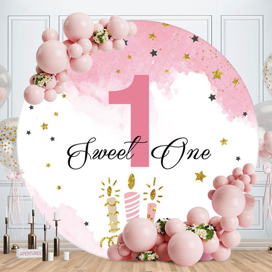 Aperturee - Round 1 Sweet One Pink And Glitter Birthday Backdrop