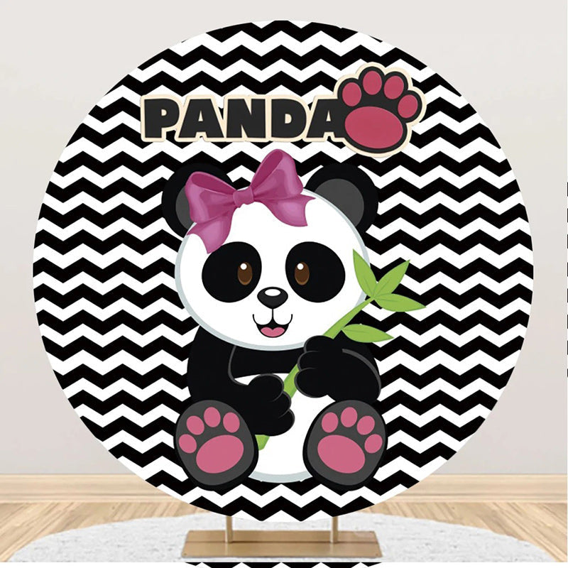 Aperturee - Round Black White Ripple Panda Baby Shower Backdrop