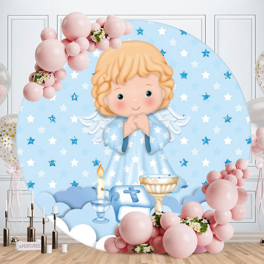 Aperturee - Round Blue Theme Baby Shower Backdrop For Boy