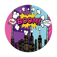 Aperturee - Round Boom City Happy Birthday Backdrop For Children