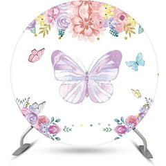 Aperturee - Round Butterfly Colorful Floral Birthday Backdrop