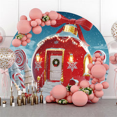 Aperturee - Round Candyland House With Bow Winter Christmas Backdrop