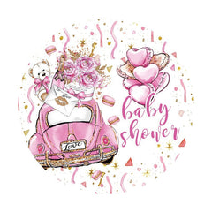 Aperturee - Round Car Flower Bear Pink Baby Shower Backdrop