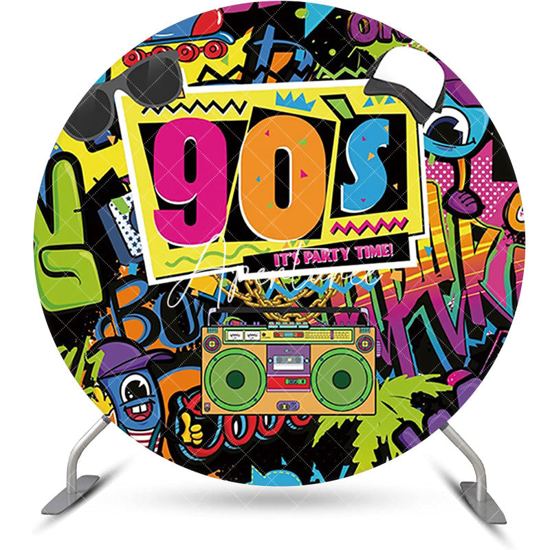 Aperturee - Round Colorful Graffiti 90s Disco Party Backdrop