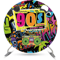 Aperturee - Round Colorful Graffiti 90s Disco Party Backdrop