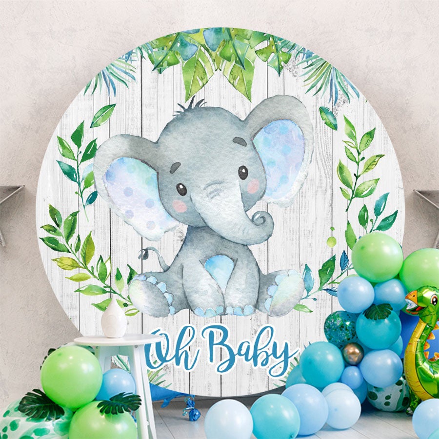 Aperturee - Round Elephant And Wooden Baby Shower Backdrop