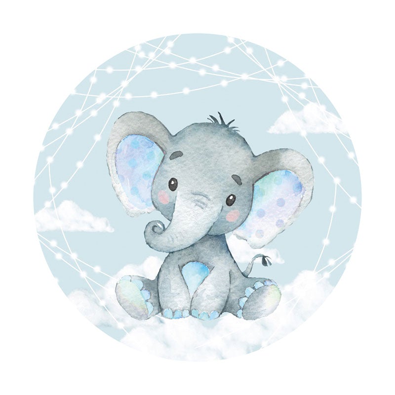 Aperturee - Round Elephant Theme Baby Shower Backdrop For Boy