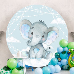 Aperturee - Round Elephant Theme Baby Shower Backdrop For Boy