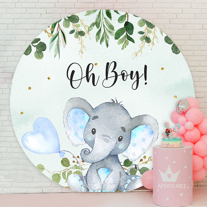 Aperturee - Round Elephant With Balloon Baby Shower Backdrop