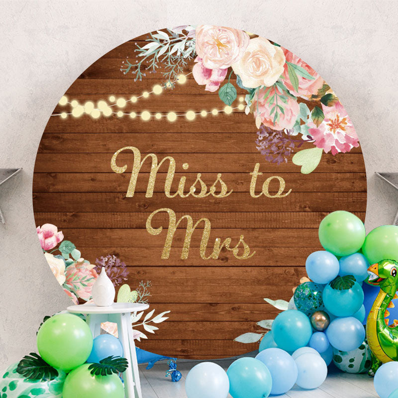 Aperturee - Round Floral Wooden Miss To Mrs Wedding Backdrop