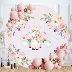 Aperturee - Round Flower And Unicorn Baby Shower Backdrop