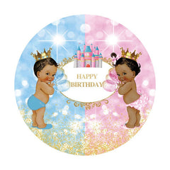 Aperturee - Round Glitter Boy Girl Happy Birthday Backdrop