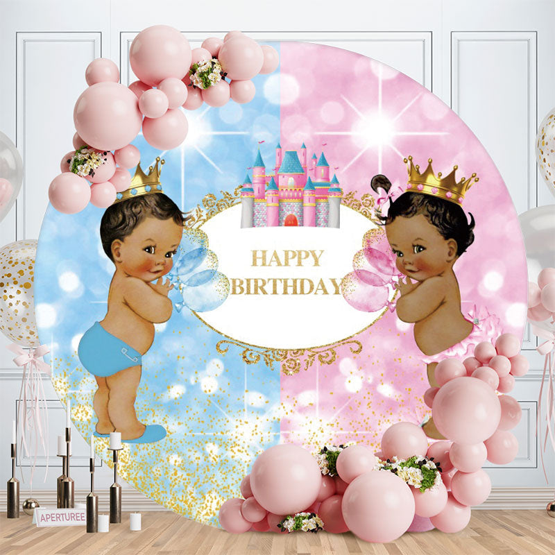 Aperturee - Round Glitter Boy Girl Happy Birthday Backdrop