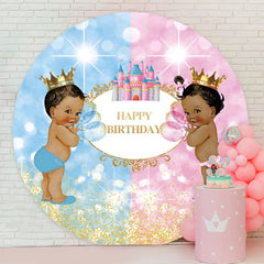 Aperturee - Round Glitter Boy Girl Happy Birthday Backdrop