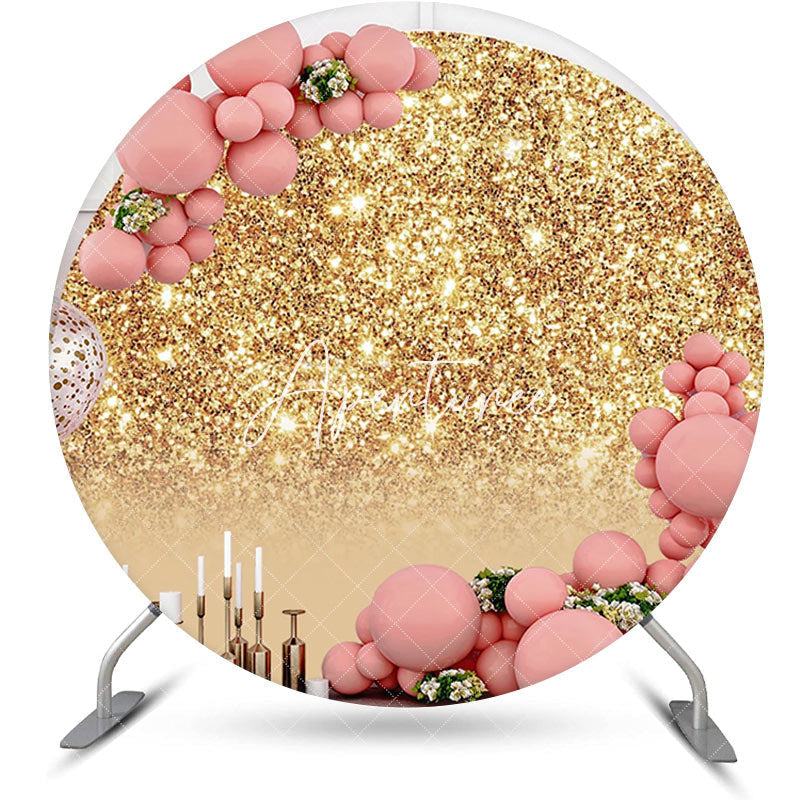 Aperturee - Round Golden Glitter Bokeh Backdrop For Birthday