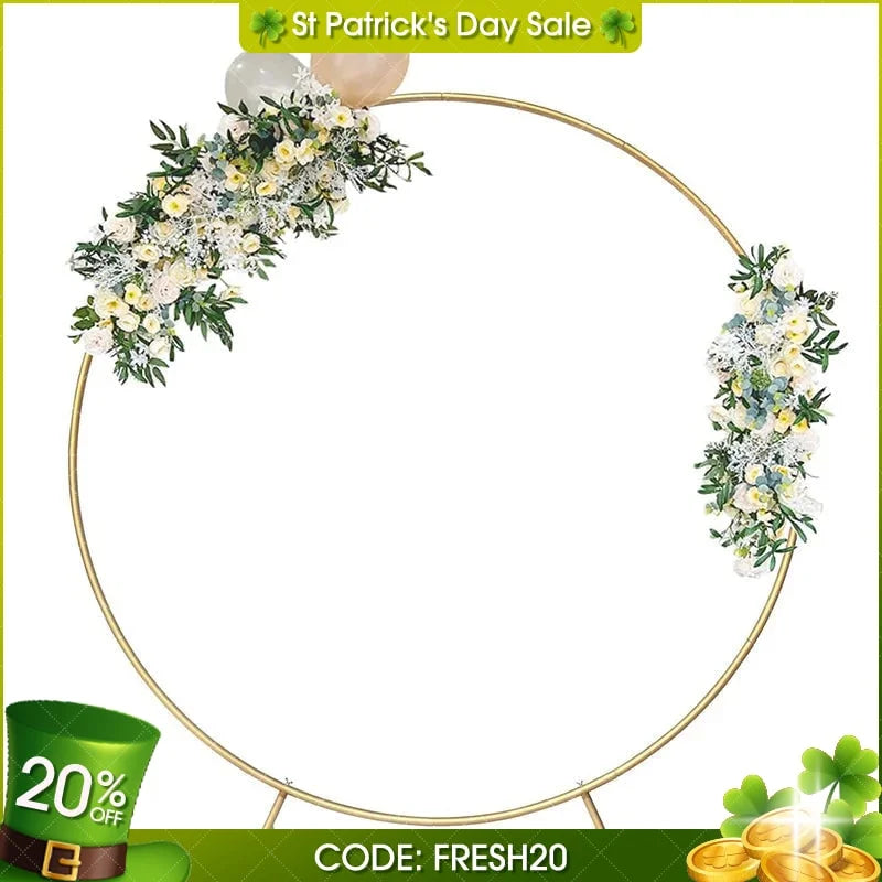 Aperturee - (7 Day Delivery) Aperturee Round Golden Metal Circle Backdrop Stand Frame for Party