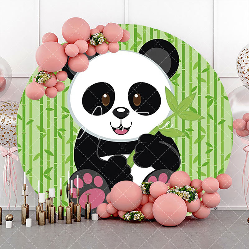 Aperturee - Round Green Bamboo Panda Baby Shower Party Backdrop