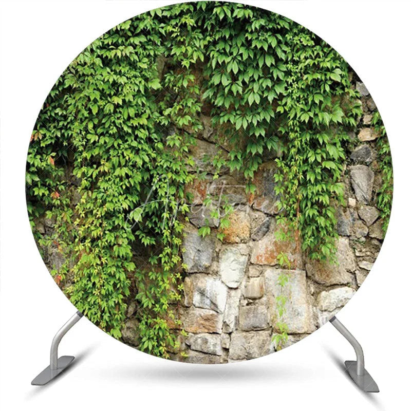 Aperturee - Round Greenery Natural Stone Wall Spring Backdrop
