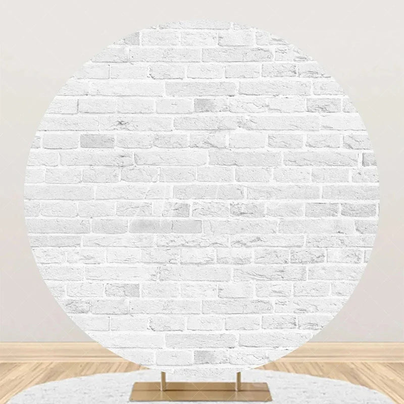 Aperturee - Round Grey White Vintage Brick Wall Party Backdrop