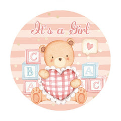 Aperturee - Round Its A Girl Bear Pink Baby Shower Backdrop