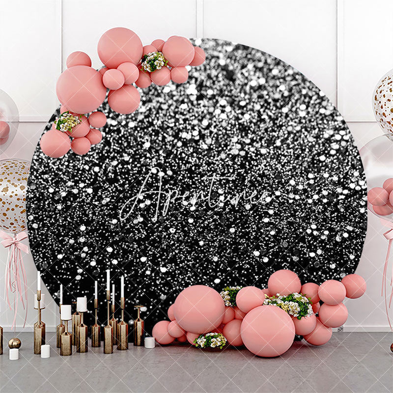 Aperturee - Round Morden Black Silver Sparkling Birthday Backdrop