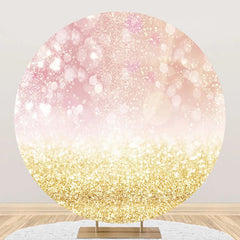 Aperturee - Round Pink Golden Glitter Bokeh Birthday Backdrop