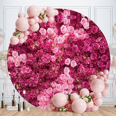 Aperturee - Round Pink Roses Happy Birthday Backdrop For Party