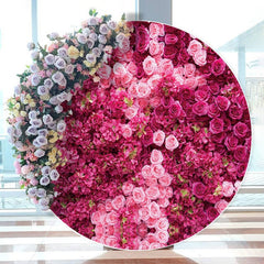 Aperturee - Round Pink Roses Happy Birthday Backdrop For Party
