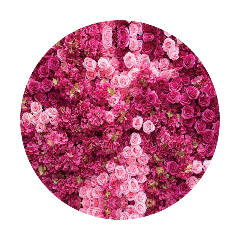 Aperturee - Round Pink Roses Happy Birthday Backdrop For Party