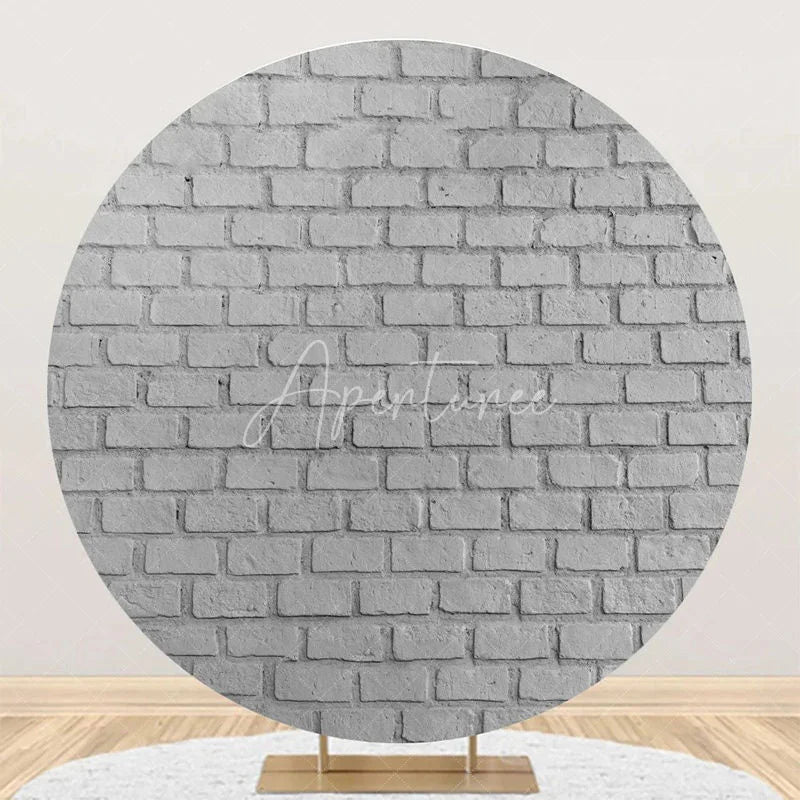 Aperturee - Round Retro Grey Brick Wall Birthday Party Backdrop