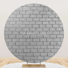 Aperturee - Round Retro Grey Brick Wall Birthday Party Backdrop