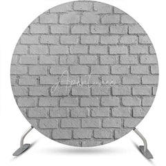 Aperturee - Round Retro Grey Brick Wall Birthday Party Backdrop